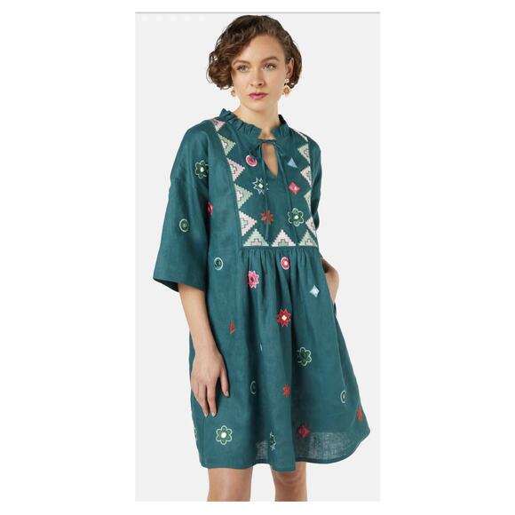NWT Sz 18 Gorman x Tara Whalley Mirror Green 100% Linen Dress Plus Summer - Picture 3 of 13
